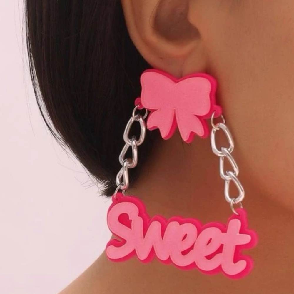 Acrylic Pink Bow Earrings